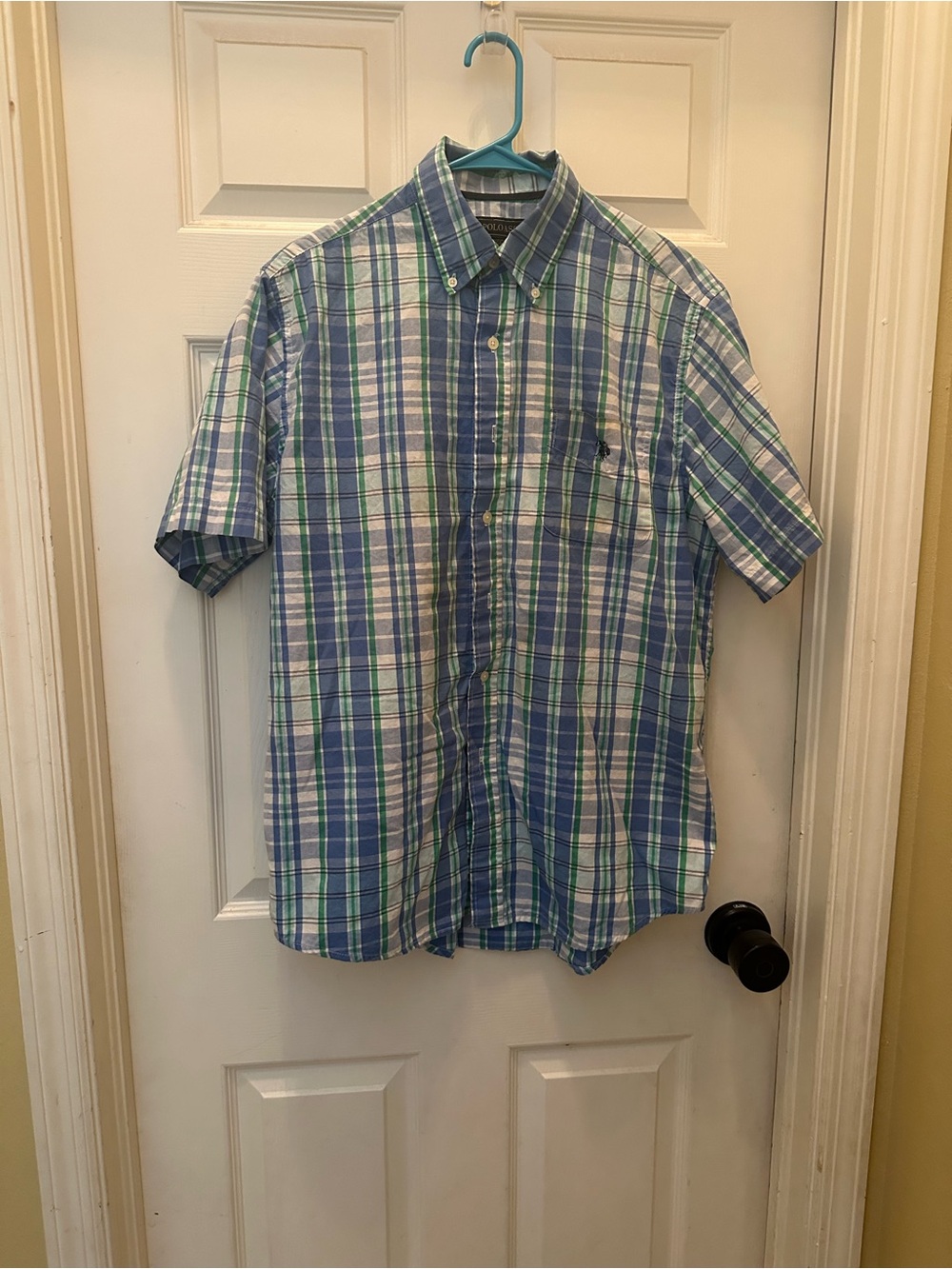 U.S. Polo Assn. Blue & Green Plaid Short-Sleeve Button-Down Shirt